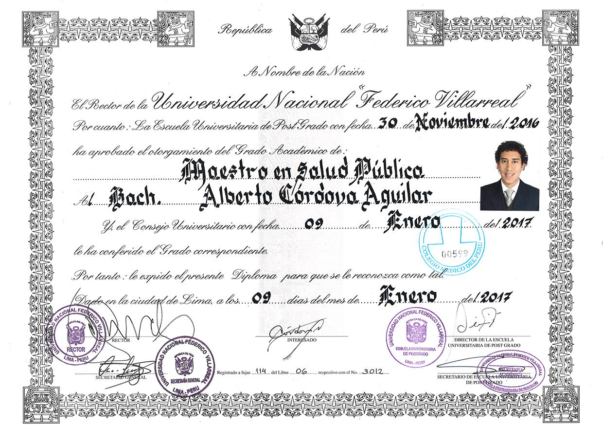 Certificado a nombre de la Nación Universidad Nacional Federico Villareal