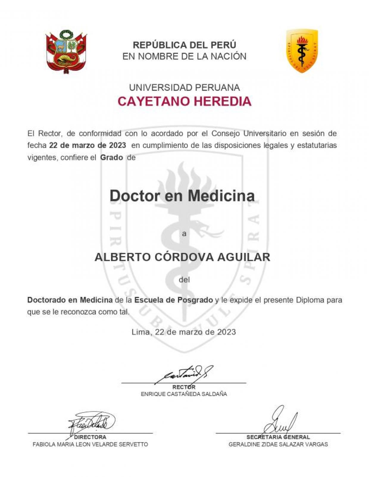 Certificado de Doctorado UPCH
